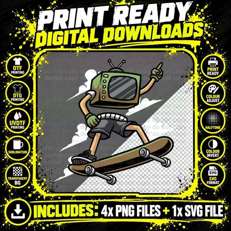 Retro TV Character Vintage Nostalgic T-Shirt Png SVG Digital Bundle