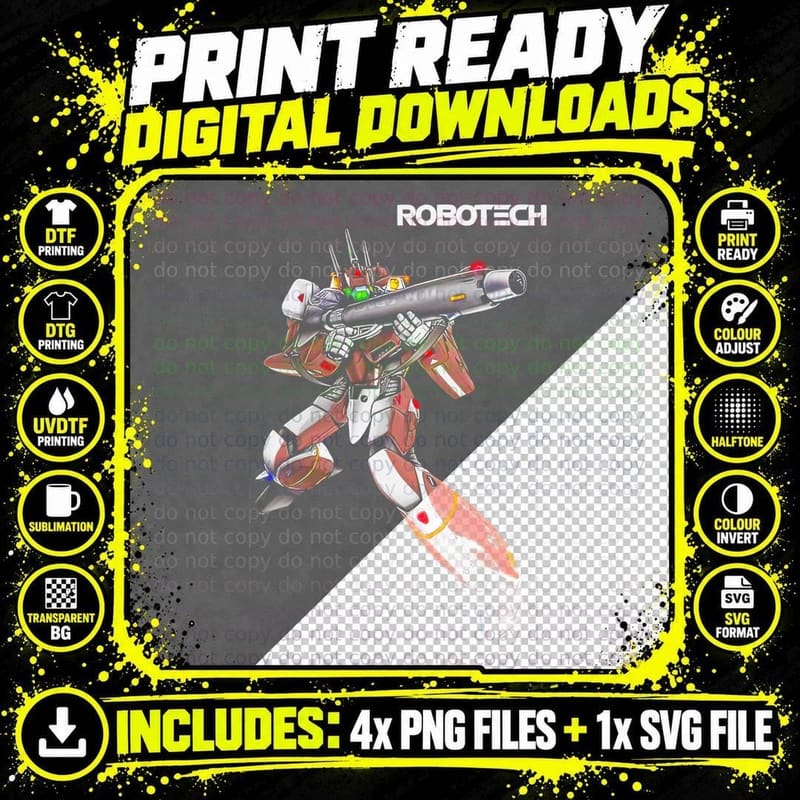 Robotech Red White Robot Mecha Sci-Fi T-Shirt Png SVG Digital Bundle