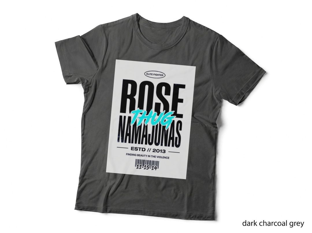 Rose Namajunas Thug Black Background Bold Distressed White Typography T-Shirt