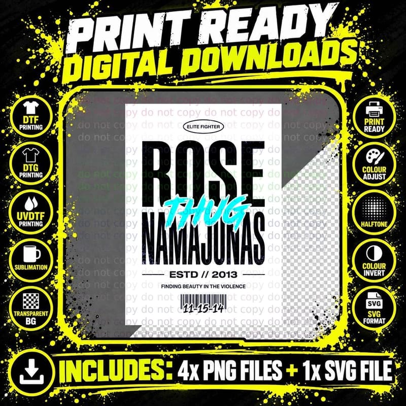 Rose Namajunas Thug Black Background Bold Distressed Png SVG Digital Bundle