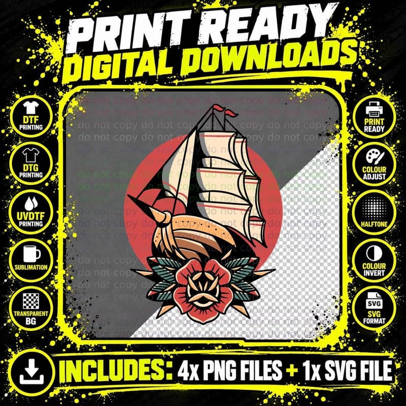 Sailing Ship Sail Nautical Vintage Ocean T-Shirt Png SVG Digital Bundle