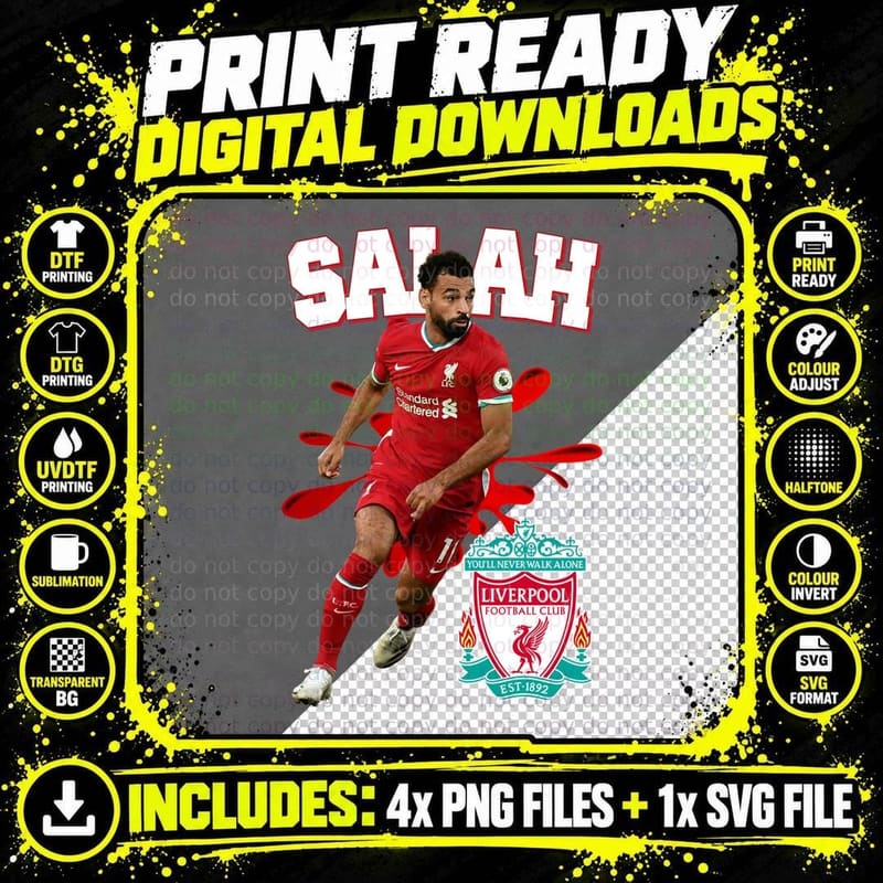 Salah Liverpool Footballer Red Dynamic Splash Retro Png SVG Digital Bundle