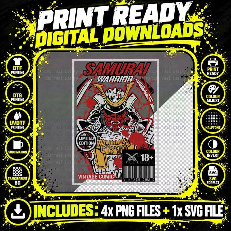 Samurai Warrior Limited Edition Vintage Comic 18 Red Png SVG Digital Bundle