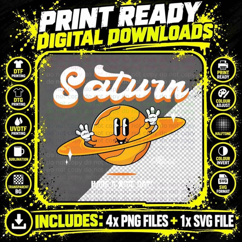 Saturn Original Have a Nice Day Planet Orange Yellow Png SVG Digital Bundle