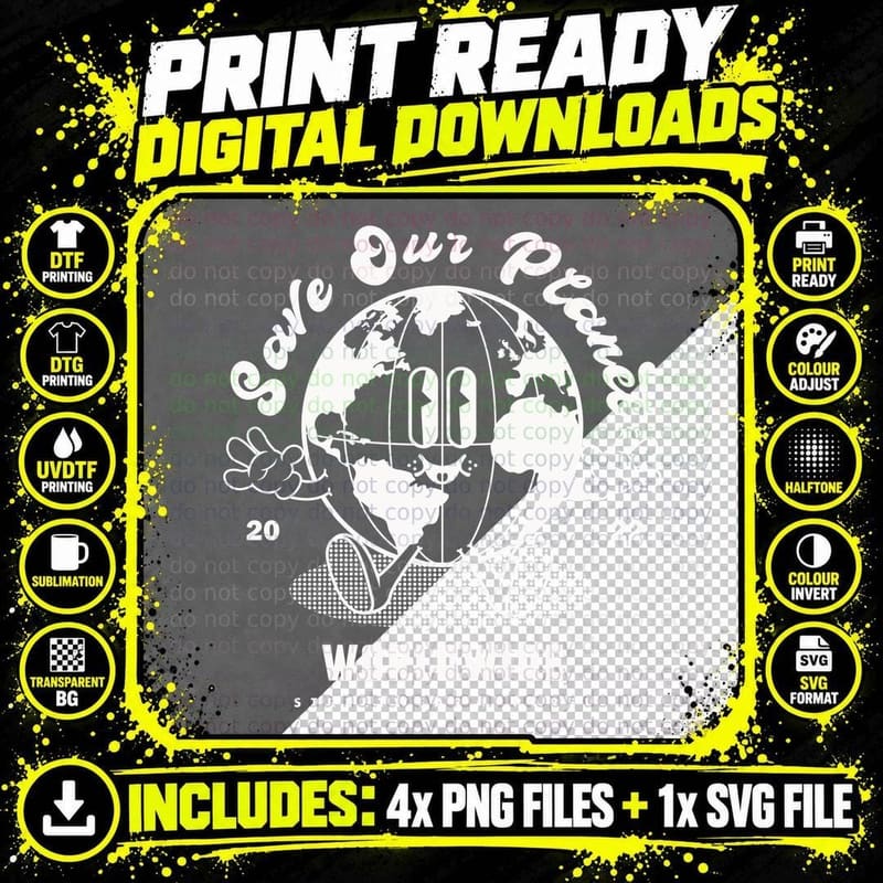 Save Our Planet Worldwide Streetwear Apparel Globe Png SVG Digital Bundle