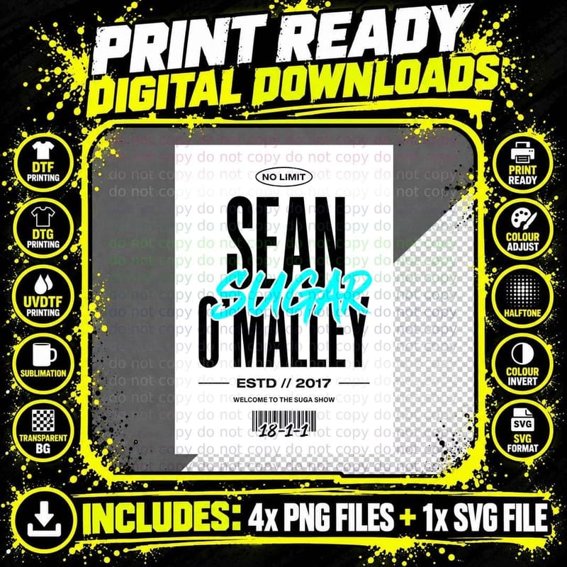 Sean O'malley Sugar Black Background Bold Distressed Png SVG Digital Bundle
