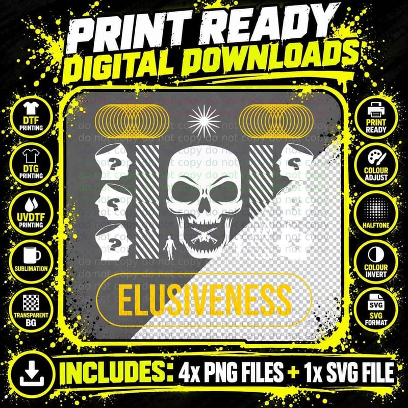 Skull Question Mark Elusiveness White Golden Lines Png SVG Digital Bundle