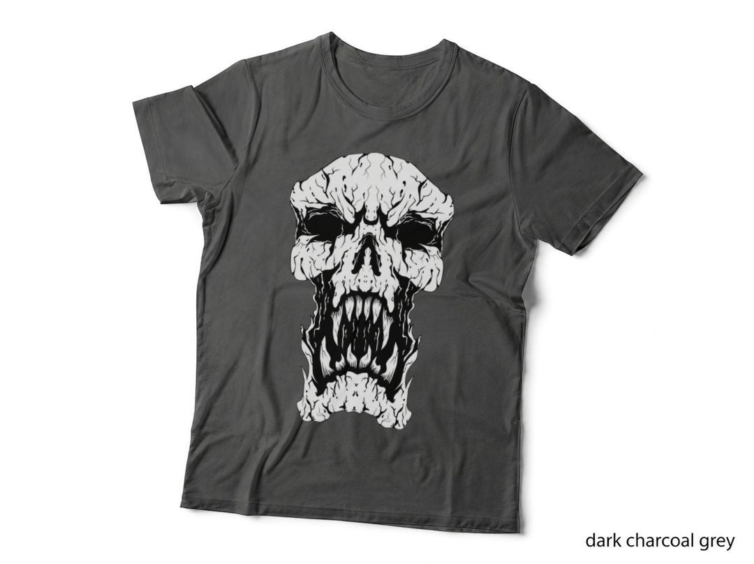 Skull Textured Distressed White Sketchy Detailed T-Shirt