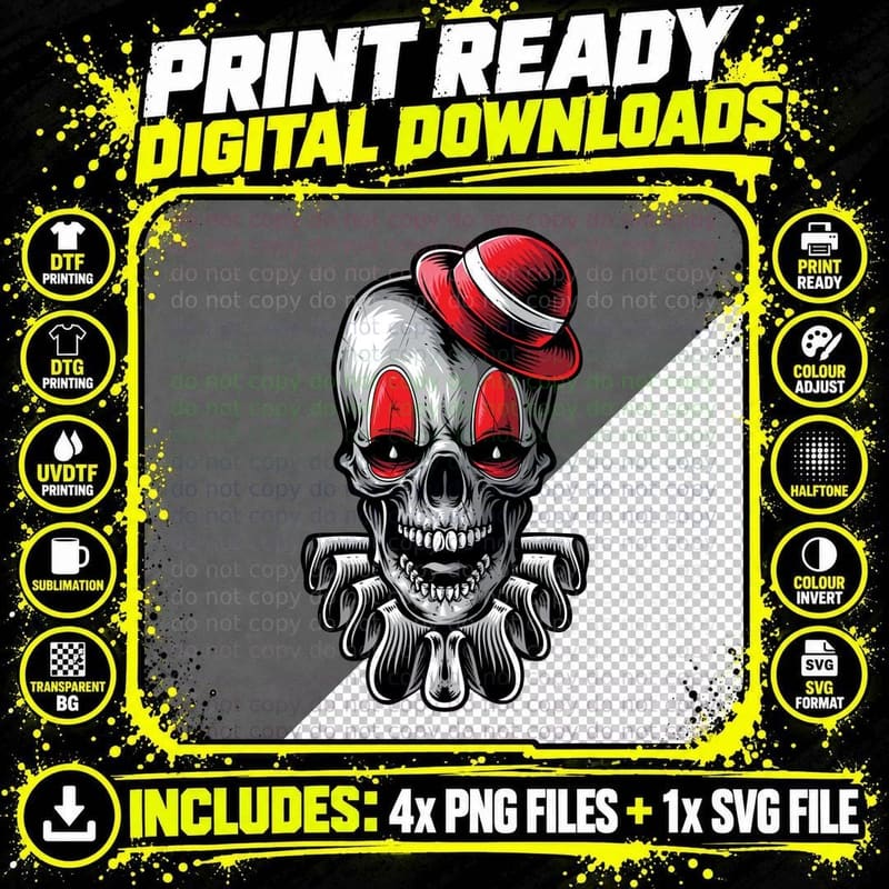 Skull with Top Hat Wearing Red Bowler Classy Vintage Png SVG Digital Bundle