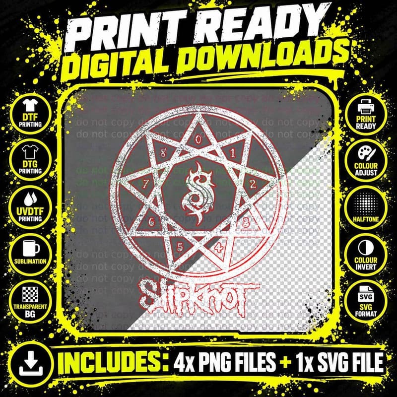 Slipknot White Nonagram Star Numbers Circle Emblem Png SVG Digital Bundle