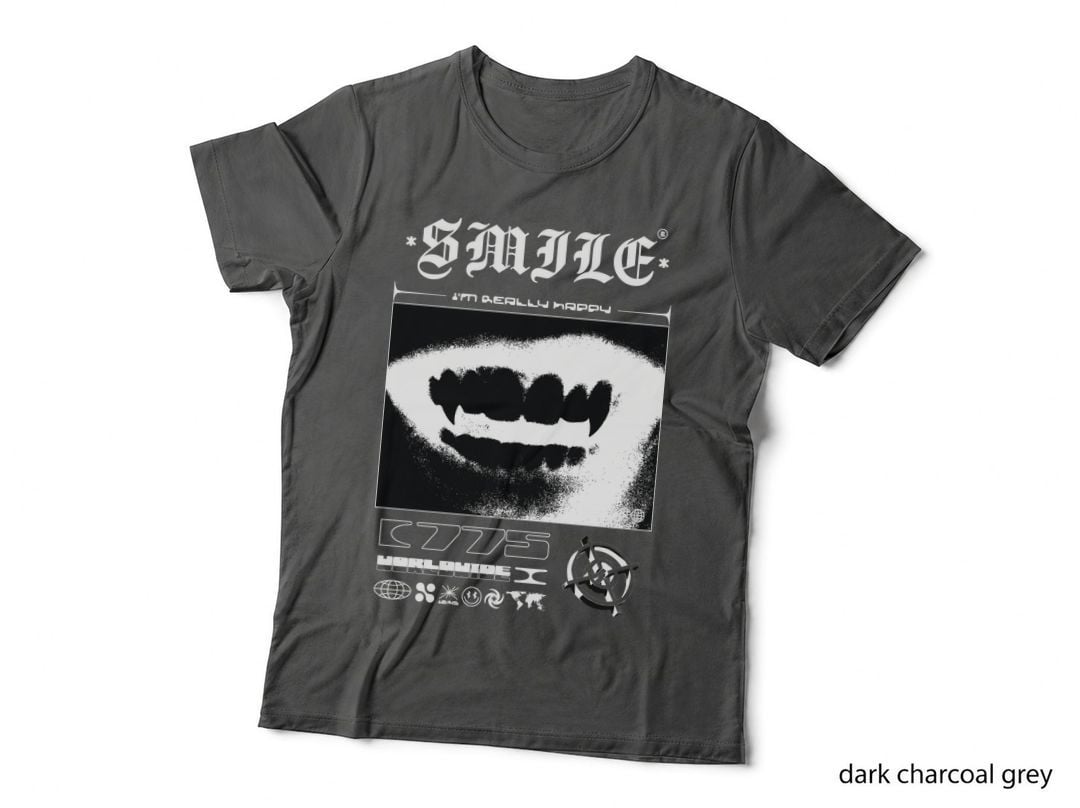 Smile I'm Really Happy Teeth Mouth Halftone Distressed Y2k T-Shirt