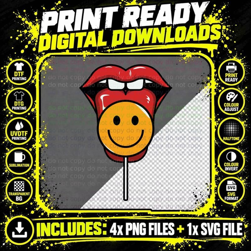 Smiley Lollipop Face Pop Art Retro T-Shirt Png SVG Digital Bundle