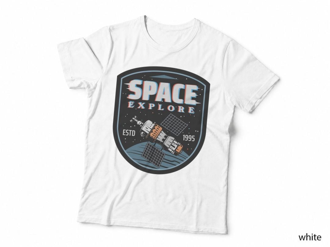 Space Explore Satellite Estd 1995 Shield Exploration Retro T-Shirt