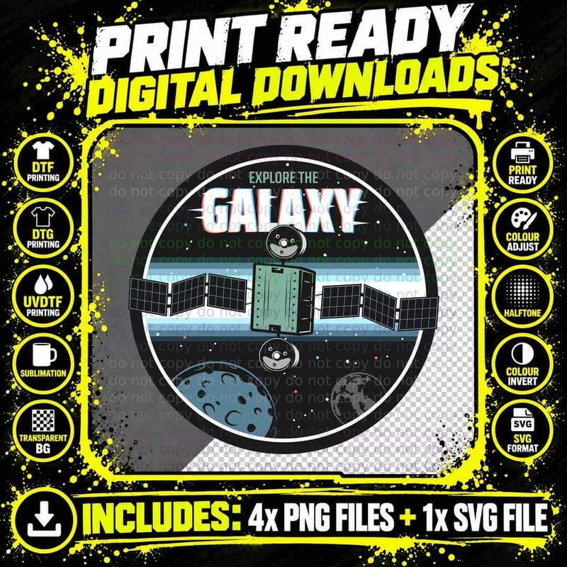 Space Explorer Explore the Galaxy Vintage Satellite Png SVG Digital Bundle