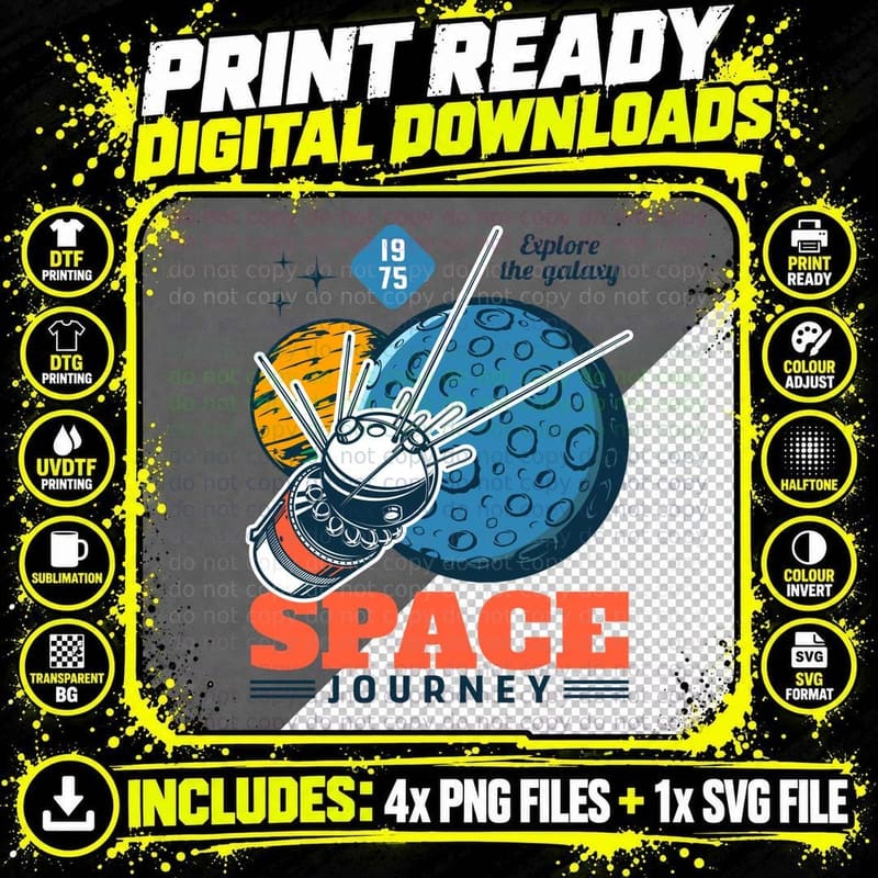 Space Journey Explore the Galaxy 1975 Satellite Planets Png SVG Digital Bundle