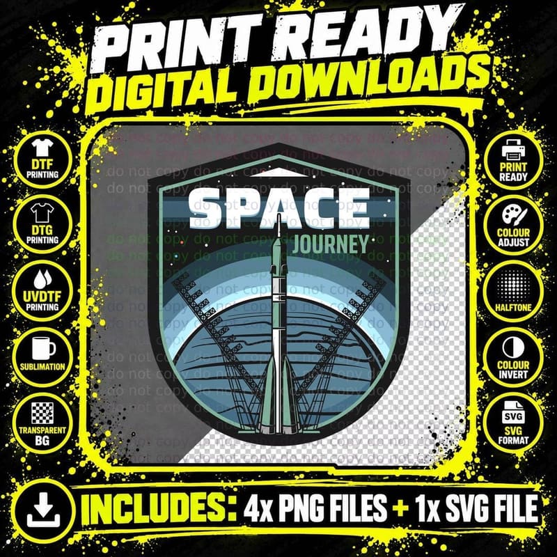 Space Journey Rocket Exploration Retro T-Shirt Png SVG Digital Bundle