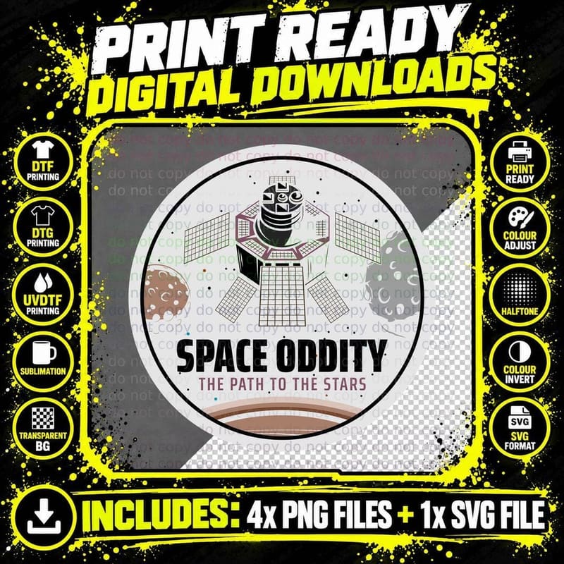 Space Oddity the Path to the Stars Satellite Retro Png SVG Digital Bundle