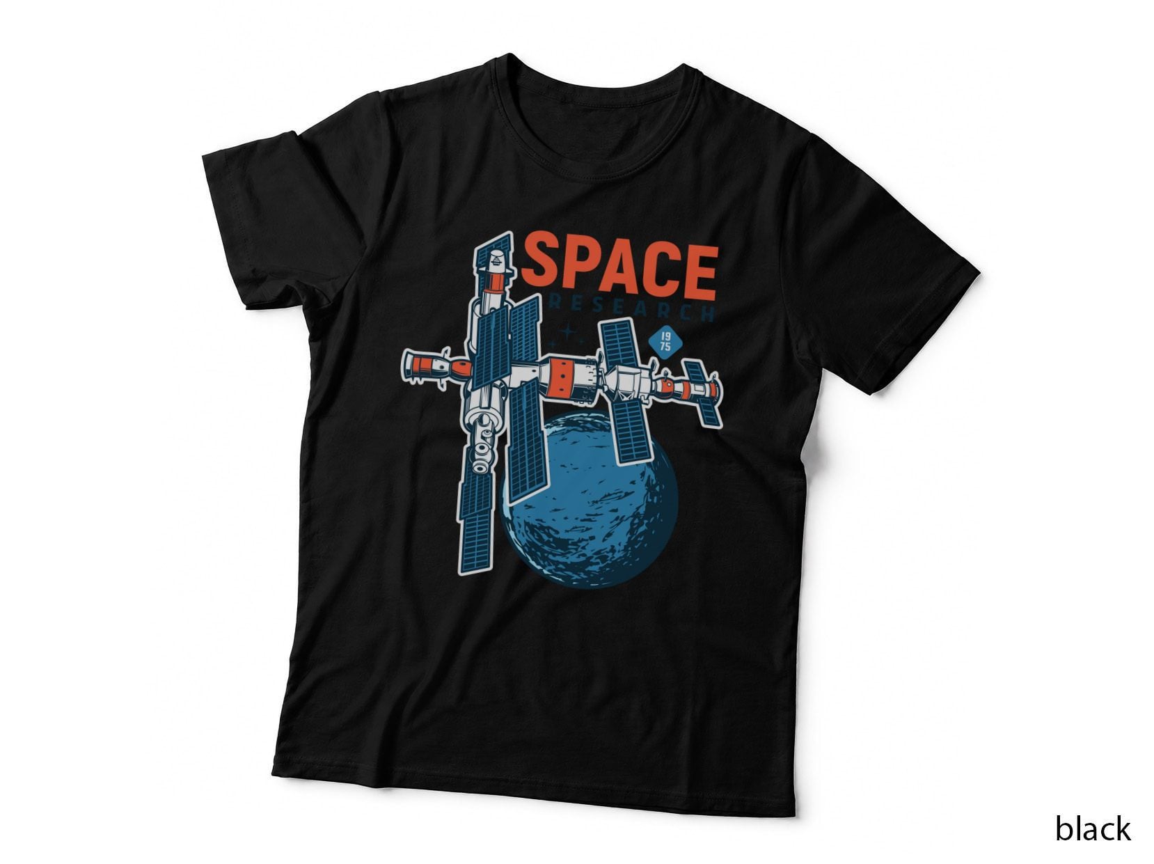 Space Research 1975 Station Satellite Planets Retro T-Shirt
