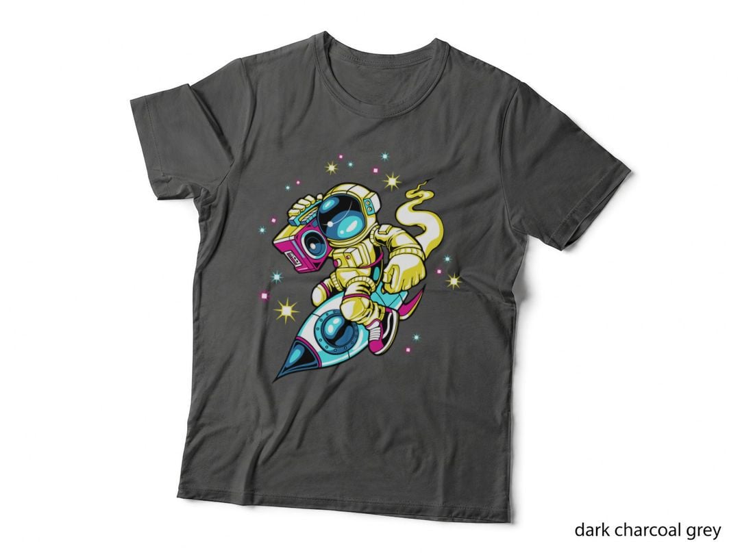 Space Rocket Camera with Telescope Retro Colorful Neon T-Shirt
