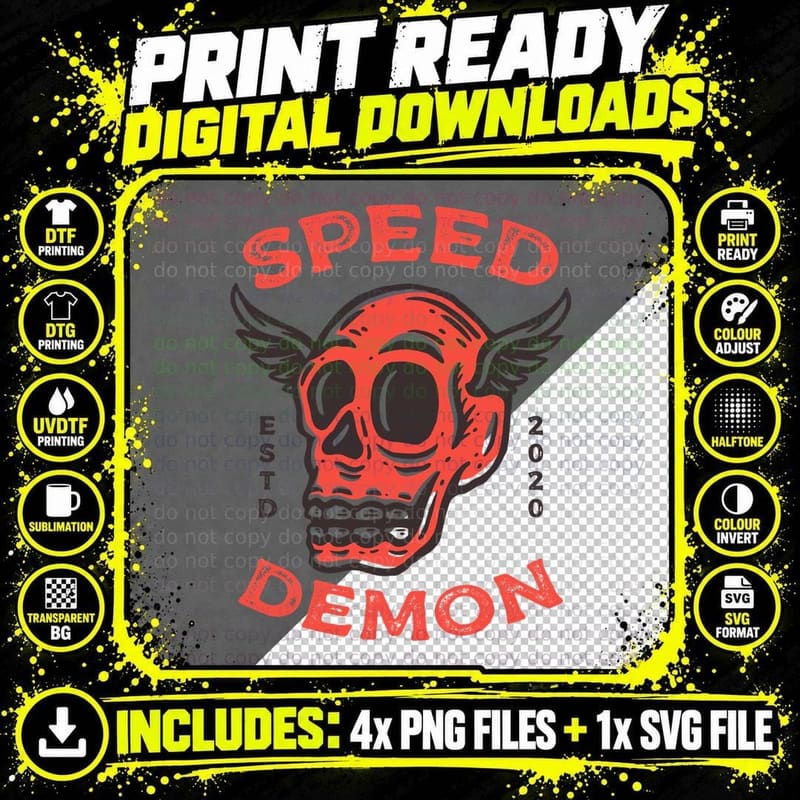 Speed Demon Est 2020 Skull Red Winged Vintage T-Shirt Png SVG Digital Bundle