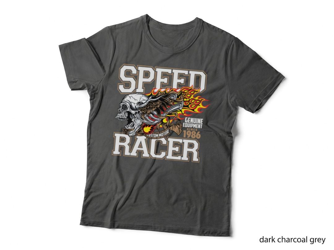 Speed Racer Genuine Equipment Custom Motor 1986 Built Skull Flaming Fire T-Shirt