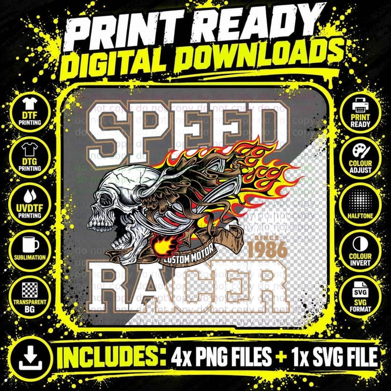 Speed Racer Genuine Equipment Custom Motor 1986 Built Png SVG Digital Bundle