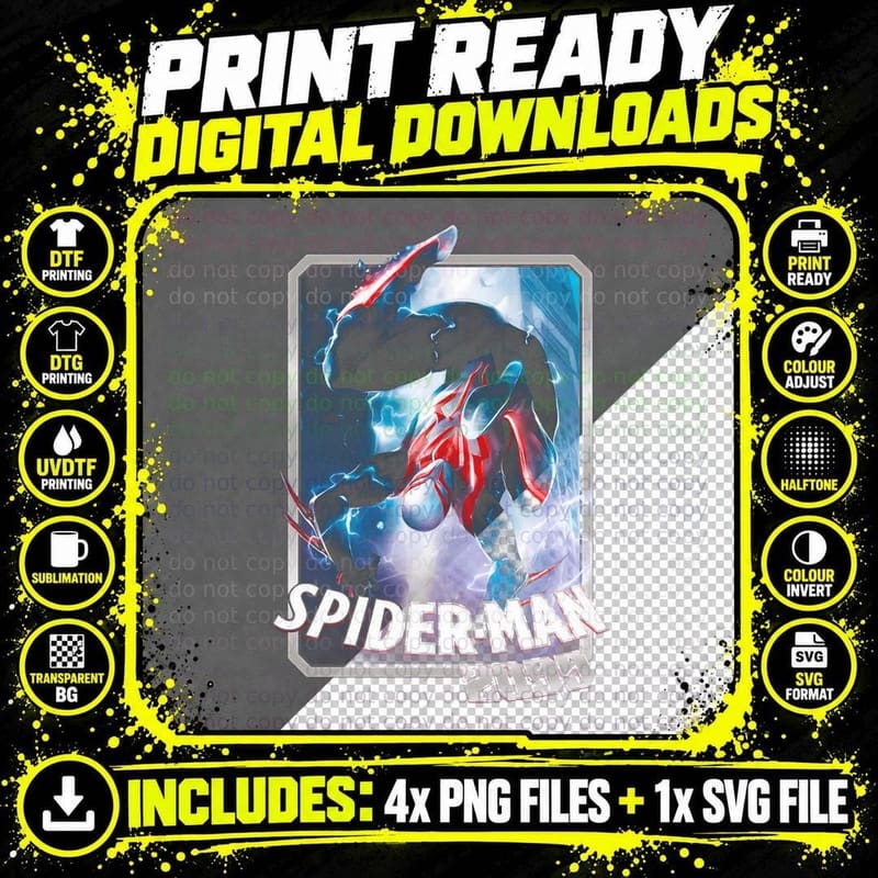 Spider-Man Halftone Blue Red White Superhero Figure Png SVG Digital Bundle
