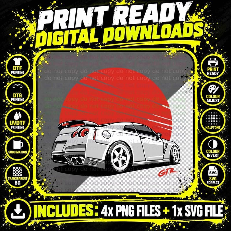 Sports Car White Red Sun Retro T-Shirt Png SVG Digital Bundle