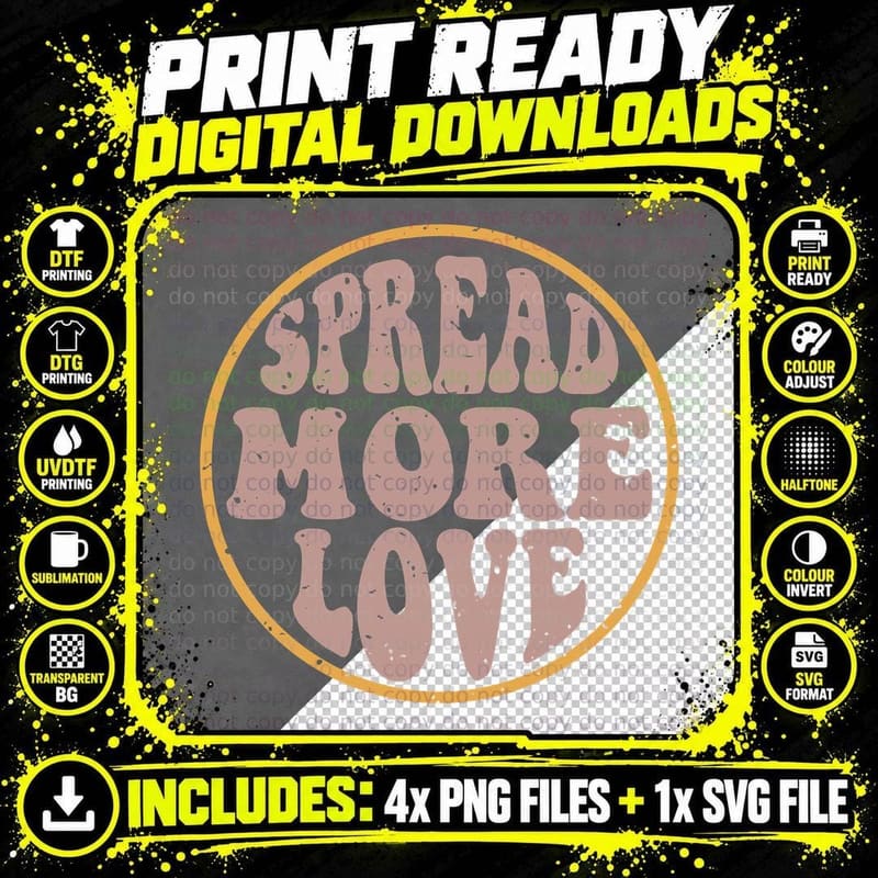 Spread More Love Orange Circle Distressed Vintage Png SVG Digital Bundle
