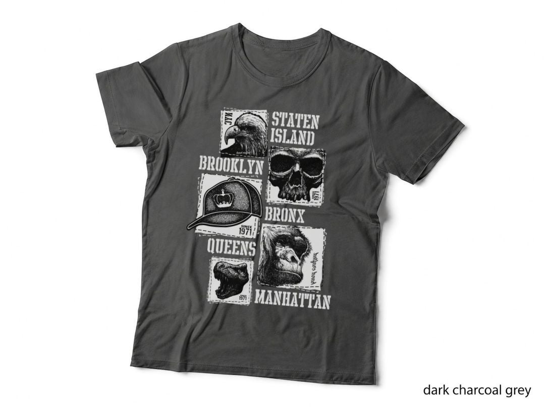 Staten Island Brooklyn Bronx Queens Distressed Black White Eagle Skull T-Shirt