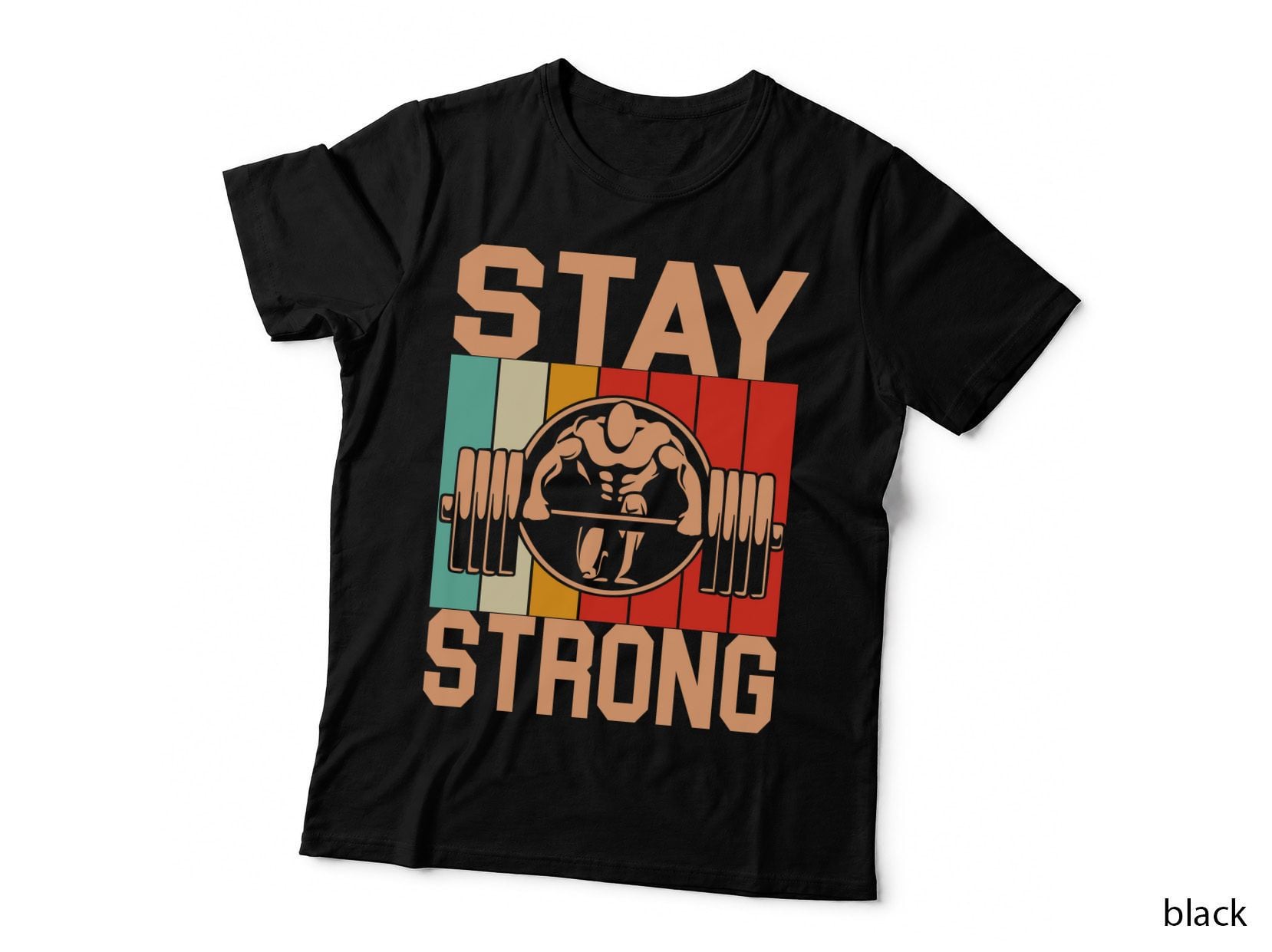 Stay Strong Muscular Silhouette Retro Rainbow T-Shirt