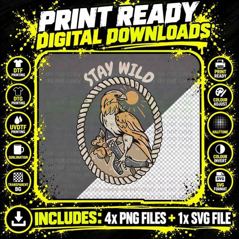 Stay Wild El Preatrador Eagle Rope Vintage Western Png SVG Digital Bundle