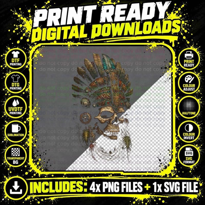 Steampunk Feathered Skull Mechanical with Ornate Png SVG Digital Bundle