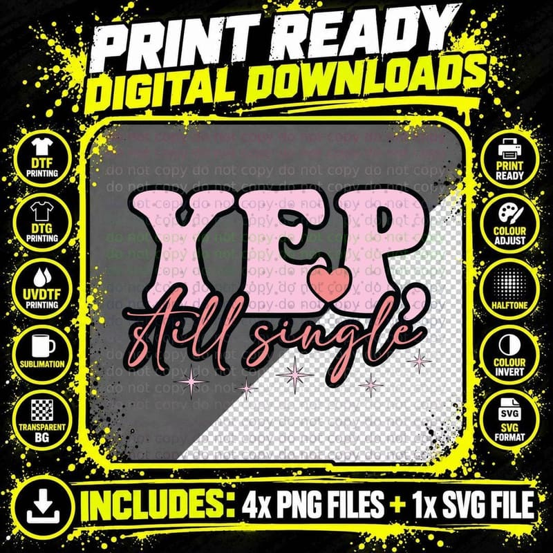 Still Single Xep Pink Outlined Text Retro Self-Love Y2k Png SVG Digital Bundle