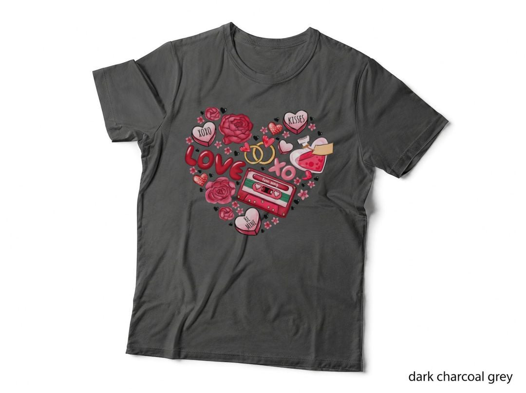 Stitch Love XOXO Kisses Pink Red Vintage Retro Tape Roses T-Shirt