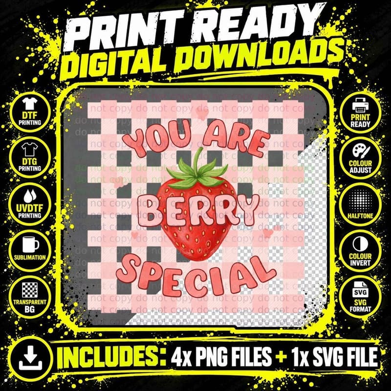 Strawberry Checkered You Are Berry Special Retro Vintage Png SVG Digital Bundle