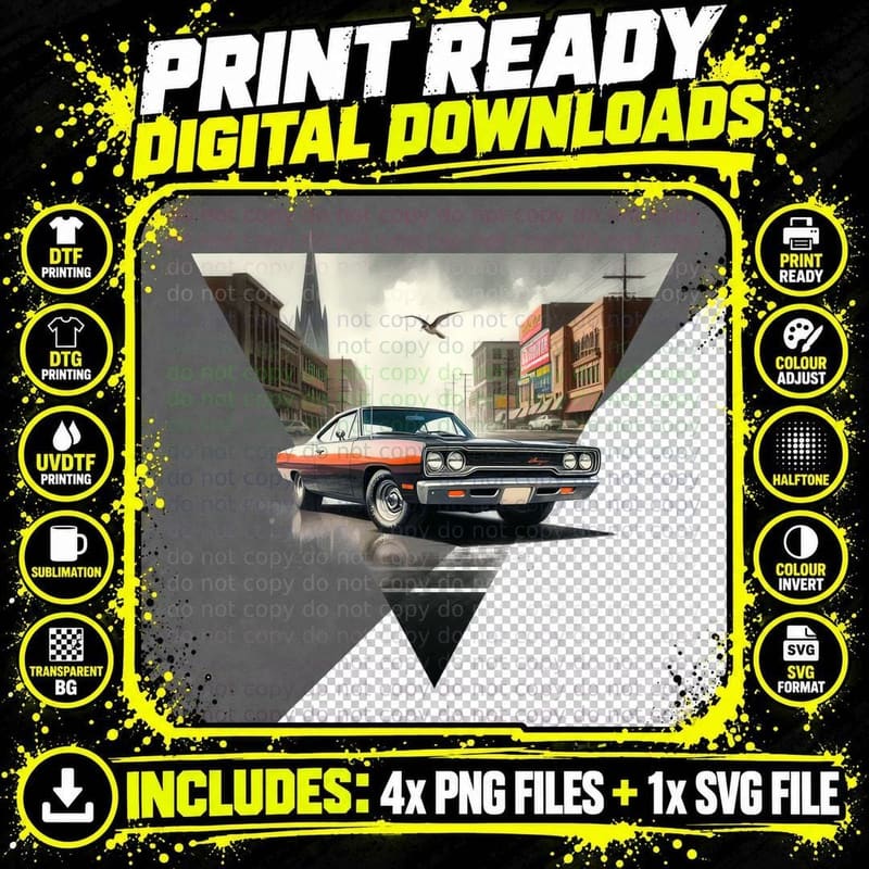 Street Scene Urban Geometric Orange Black Retro T-Shirt Png SVG Digital Bundle