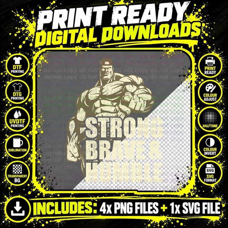 Strong Brave and Humble Muscular Man Tan Bodybuilder Png SVG Digital Bundle