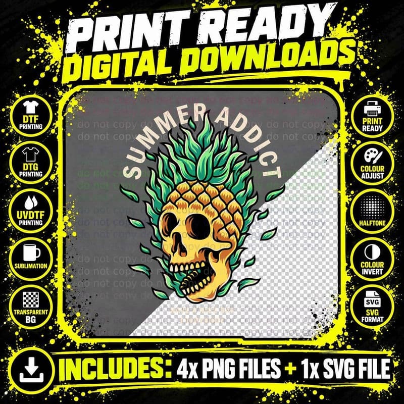 Summer Addict Have a Nice Day Everybody Pineapple Flame Png SVG Digital Bundle