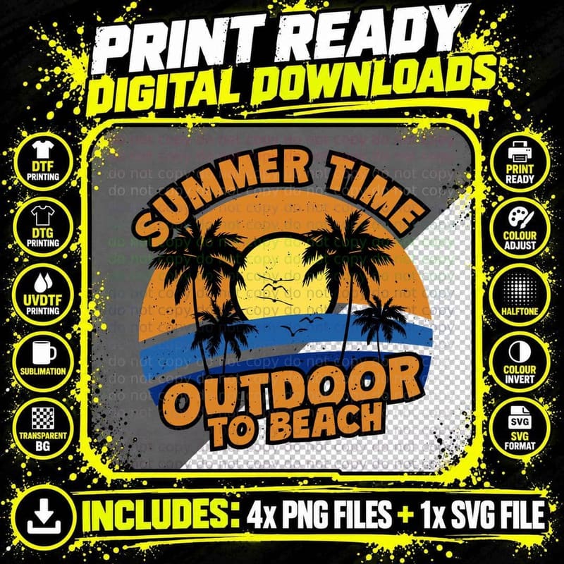 Summer Beach Trip Time Outdoor to Circular Retro Sunset Png SVG Digital Bundle