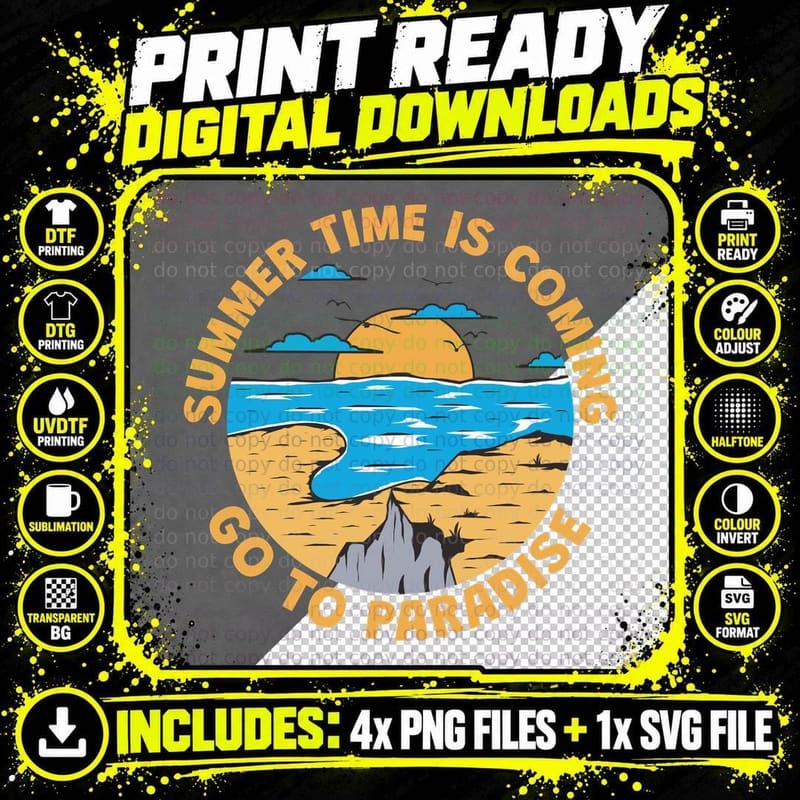 Summer Paradise Coming Time Is Go to Circular Retro Png SVG Digital Bundle