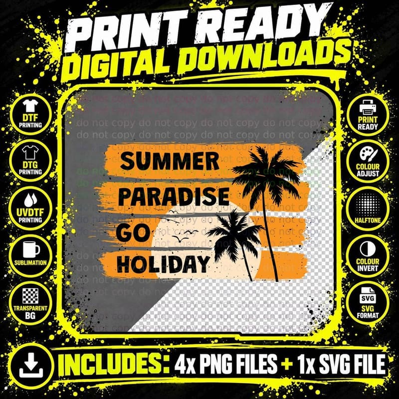 Summer Paradise Holiday Orange Striped Text Design Png SVG Digital Bundle
