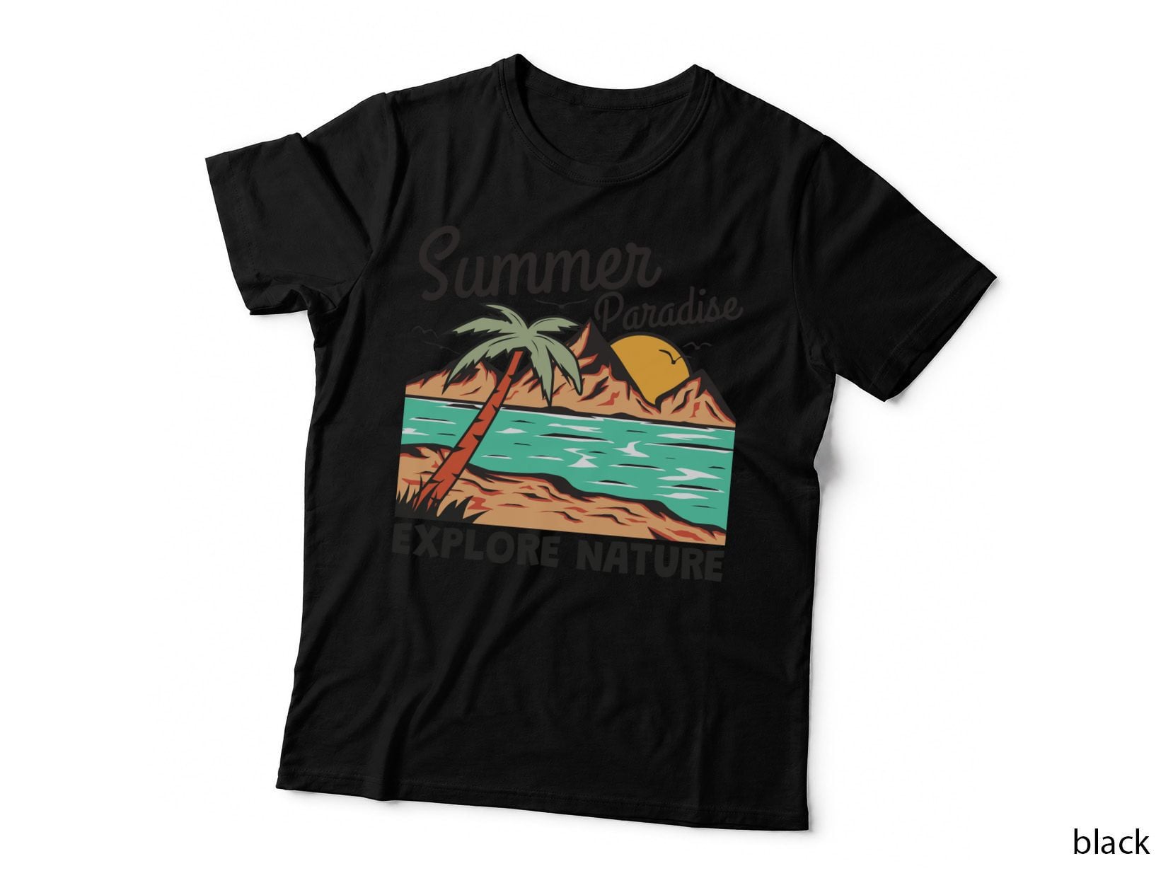 Summer Paradise Nature Explore Tropical Palm Beach Scene Retro Vintage T-Shirt