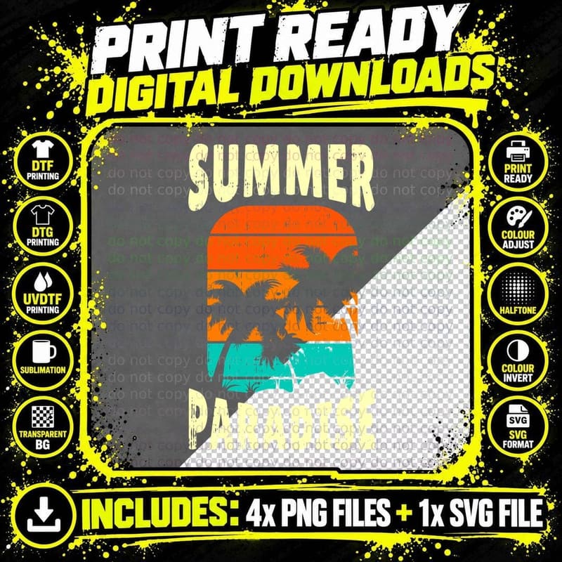 Summer Paradise Retro Tropical Figure Halftone Vintage Png SVG Digital Bundle