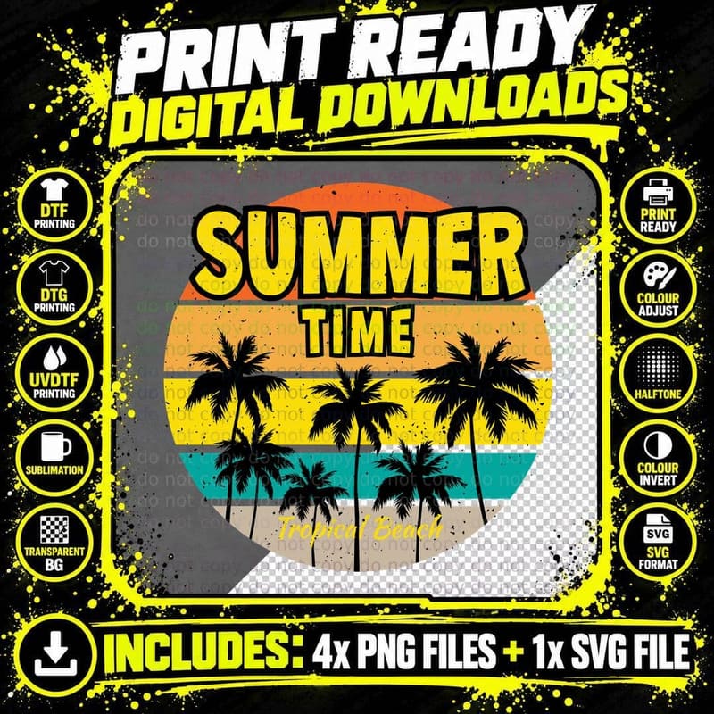 Summer Time Landscape Striped Retro Sunset Circular with Png SVG Digital Bundle