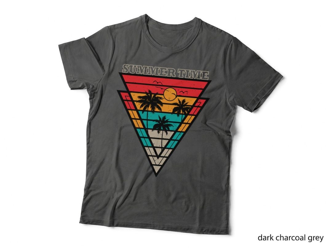 Summer Time Triangle Geometric Retro Sunset Design Palm Silhouettes T-Shirt