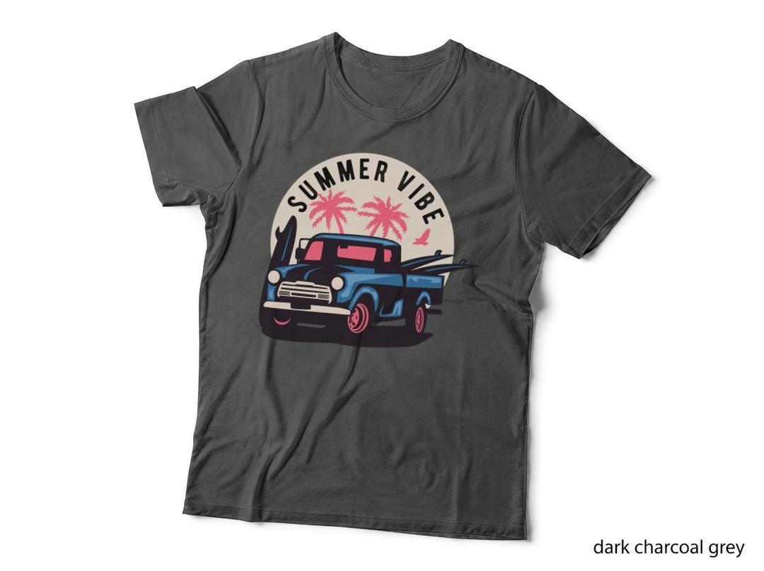 Summer Vibe Vintage Car Surfboard Pink Beach T-Shirt