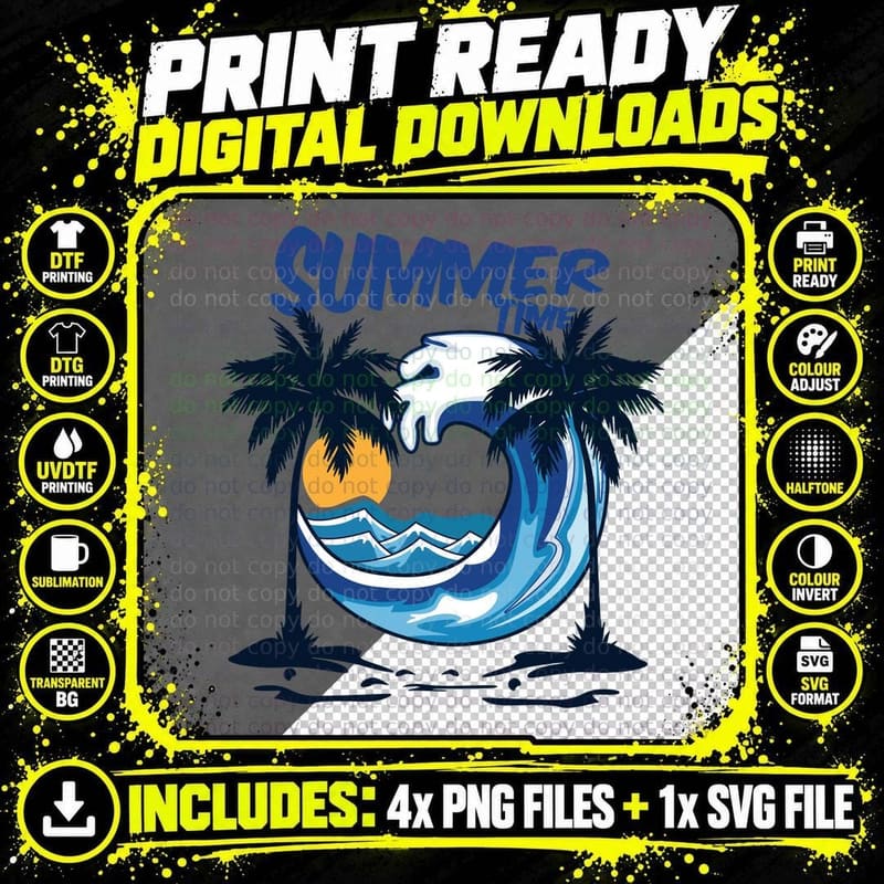 Summer Vibes Beach Vibe Life Is a Wave Palm Surfing Png SVG Digital Bundle
