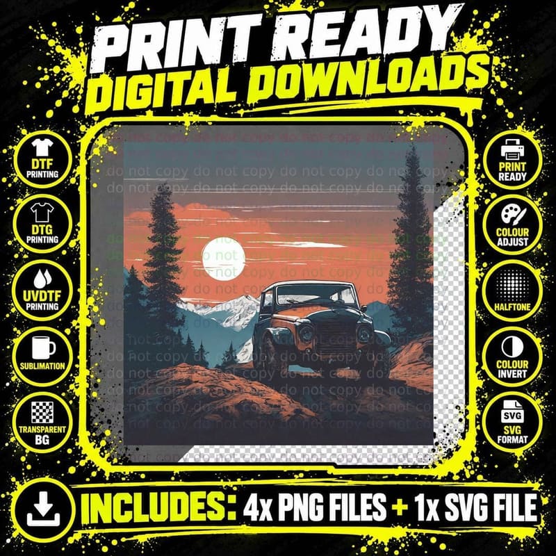 Sunset Car Retro Orange Vintage Landscape T-Shirt Png SVG Digital Bundle
