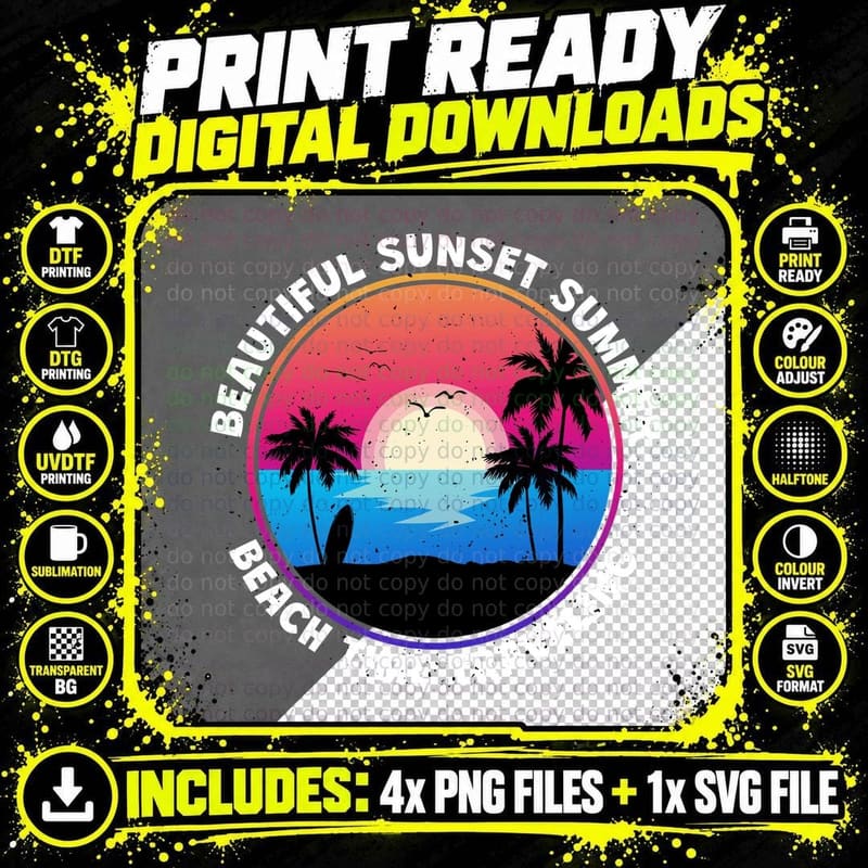 Sunset Summer Traveling Beautiful Beach Time Circular Png SVG Digital Bundle